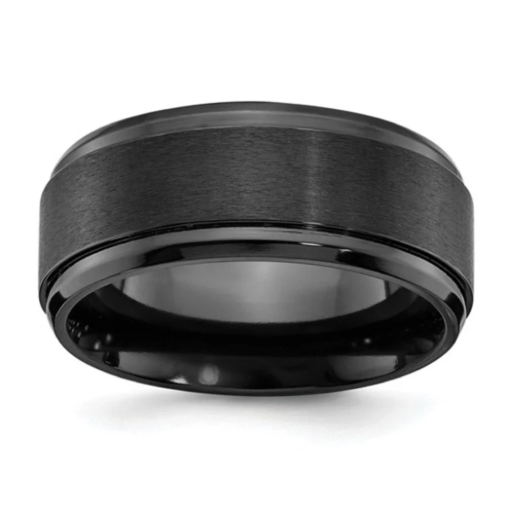 Chisel Black Zirconium 9mm Beveled Wedding Band - Brushed & Polished